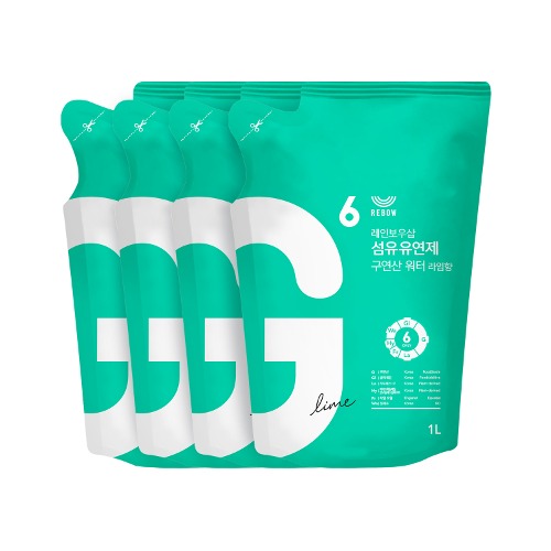 [입점쿠폰] 레인보우샵 세탁세제 섬유유연제 구연산 워터 1Lx4 리필(라임향)